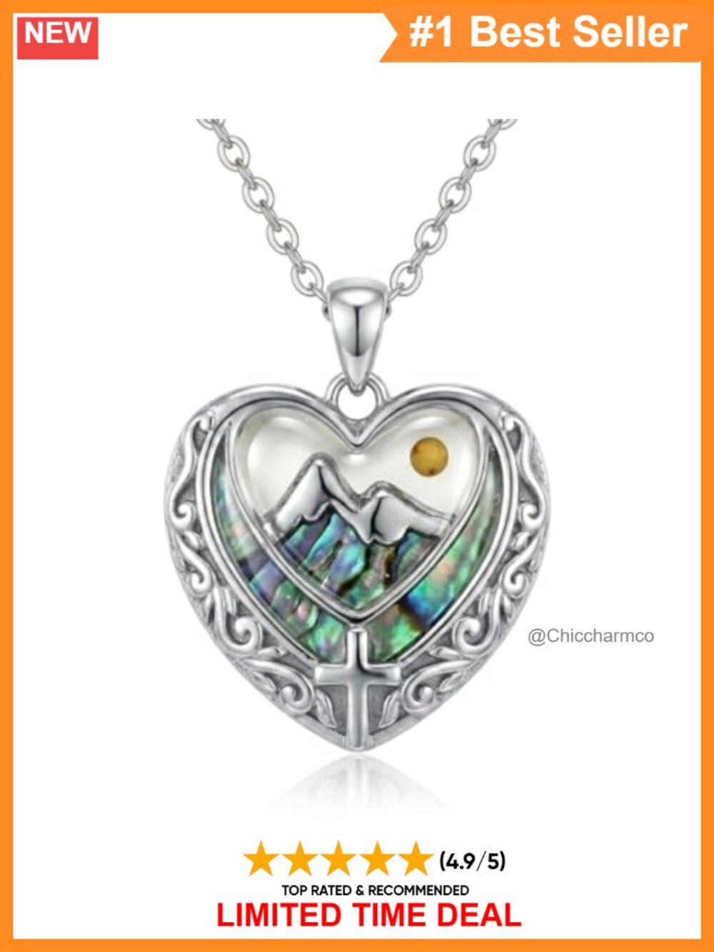 AOBOCO Mustard Seed 925 Sterling Silver Cross Heart Necklace 18-20"